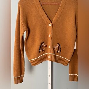 Ginger Brown Cardigan With Horses Embroidery | Equestrian Cardigan NWT